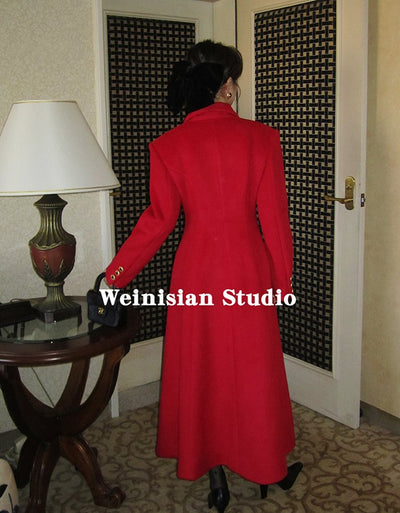 Round Collar Elegant A-Line Long Wool Coat WEI0014
