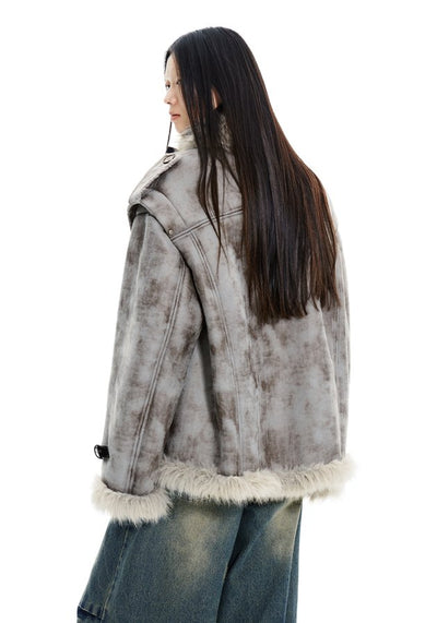 Fur and stand collar belt design work jacket WES0157