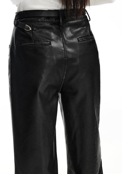 Black wash straight leather pants WES0161