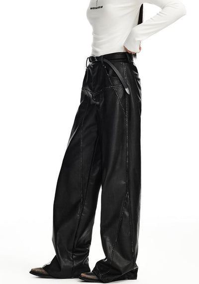 Black wash straight leather pants WES0161