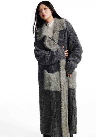 Point Fur Big Pocket Knit Long Cardigan Coat WES0162