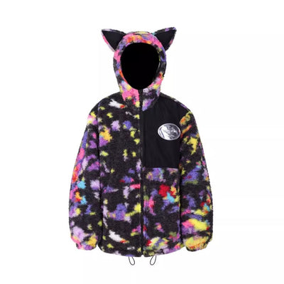 Lamb wool street rainbow color jacket with cat ears hood PIN0101