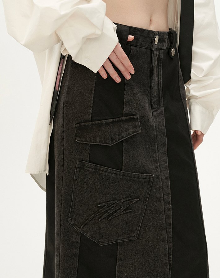 Random Cut Casual long skirt with different fabrics docked MAM0032