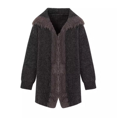 Long Fur Collar Gown Silhouette Knit Long Cardigan Coat BBB0028