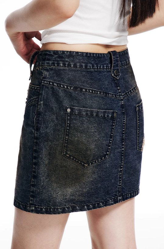 Dirty Damaged Slim Denim Miniskirt WES0171