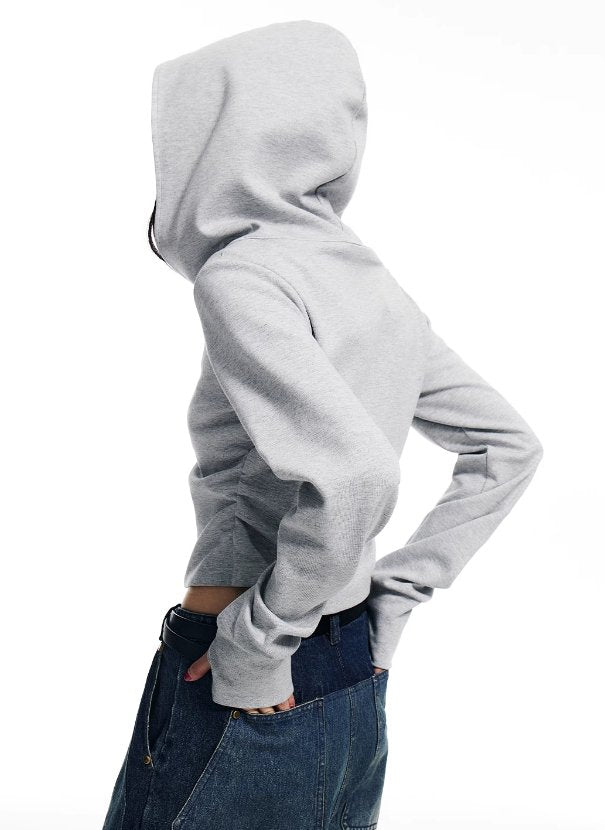 Short Length Gathered Design Slim Fit Hoodie Top WES0179