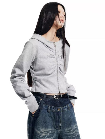 Short Length Gathered Design Slim Fit Hoodie Top WES0179