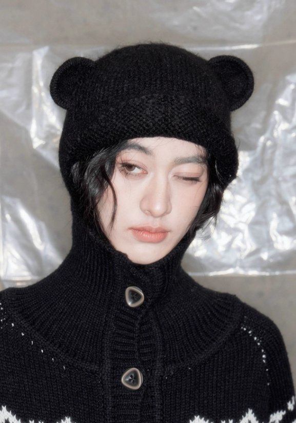 Wool blend bear ear knit hat DID0054