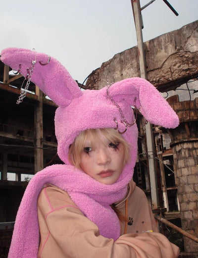 Rebellious Rabbit Pink and White Scarf Hat CFI0018