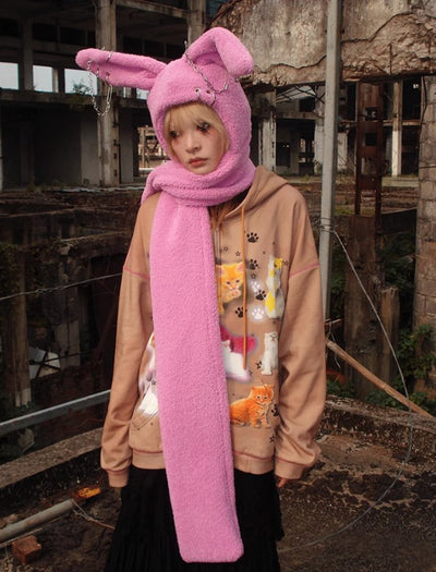 Rebellious Rabbit Pink and White Scarf Hat CFI0018