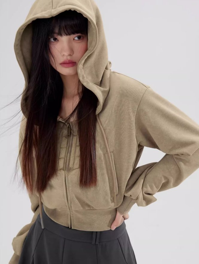 Versatile Short Waist Hooded Sweatshirt Jacket WOO0050