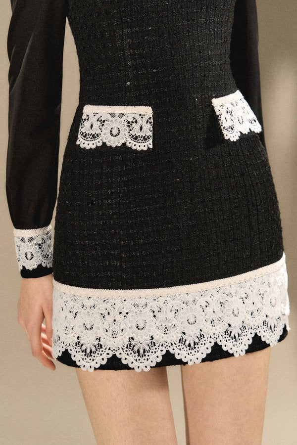 Sequined tight mini dress with delicate lace design OSH0007