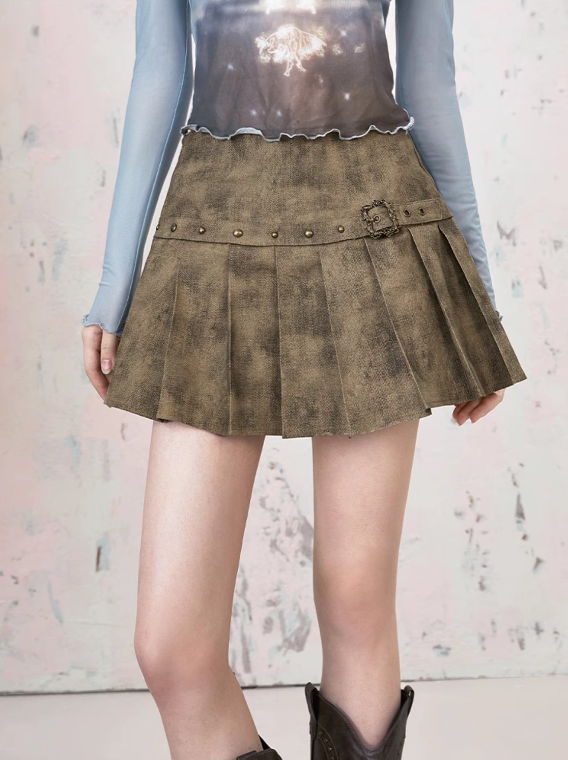 pleated short high waist skirt IMO0016