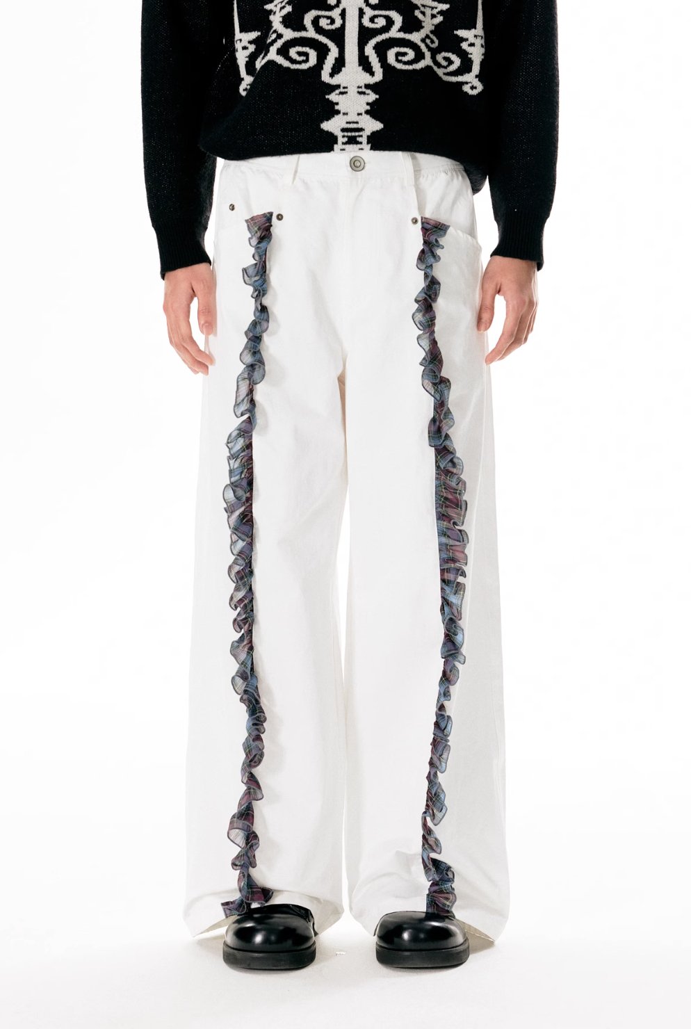 white ruffle casual pants APR0013
