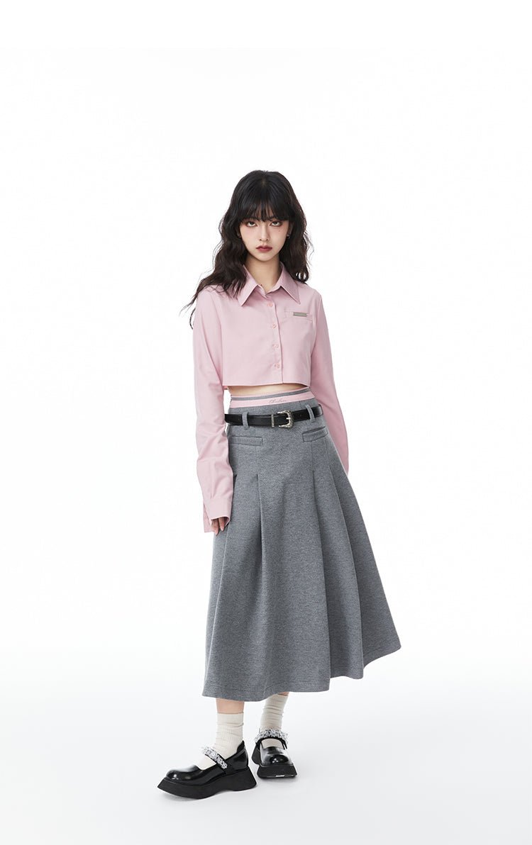 Simple Design Long-sleeved Pink Shirt TBI0012