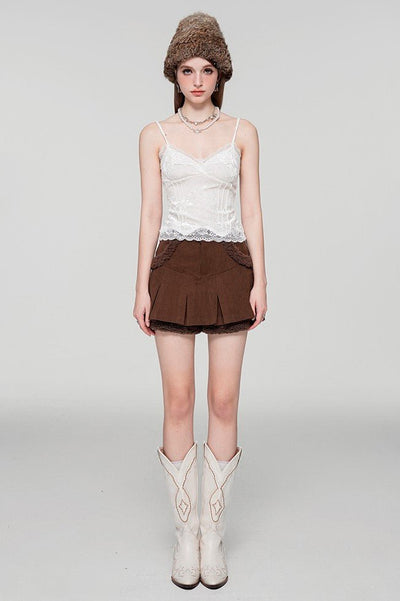 Corduroy Slimming  Layered Pleated Skirt WAE0019
