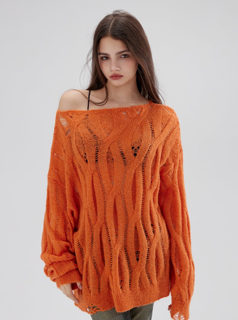 Loose Lazy Style Oversize Dropped Shoulder Hollow Sweater WOO0047