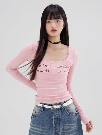 Tight-fitting Bottoming Long-sleeved Letter Printed T-shirt WOO0045