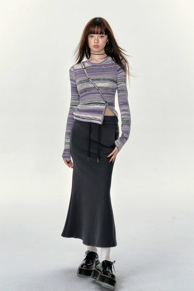 American Retro Dark Gray All-match Slim Long Fishtail Skirt CUR0070