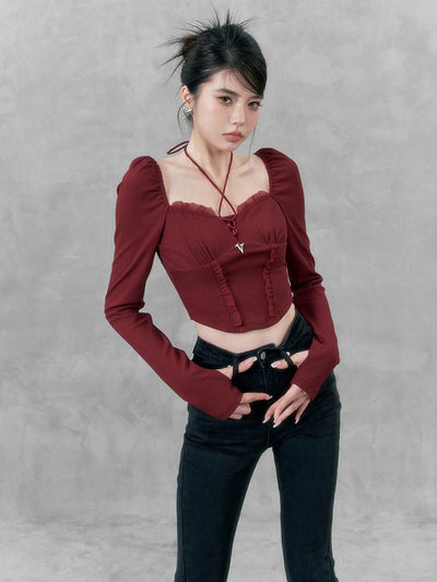 Romantic Style Square Neck Puff Sleeve Bottoming Shirt VOC0118