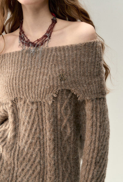 One-shoulder Two-wear Destroyed Sweater Dress VIA0027