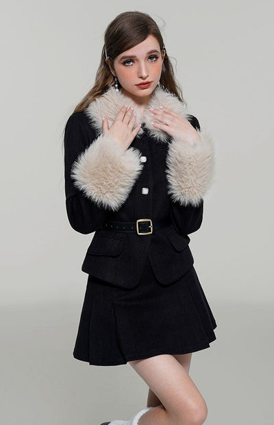 Big Fur Collar Slim Fit Suit Jacket/Skirt WAE0027