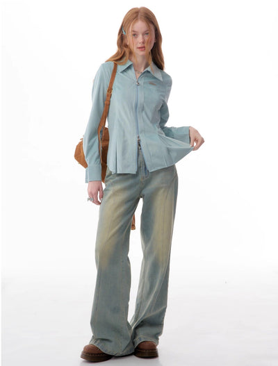 Retro High-end Slim Long-sleeved Zipper Shirt ZIZ0054