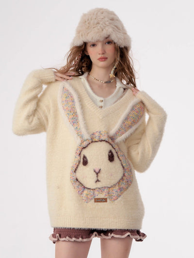 Lazy Loose Rabbit V-neck Sweater ZIZ0017