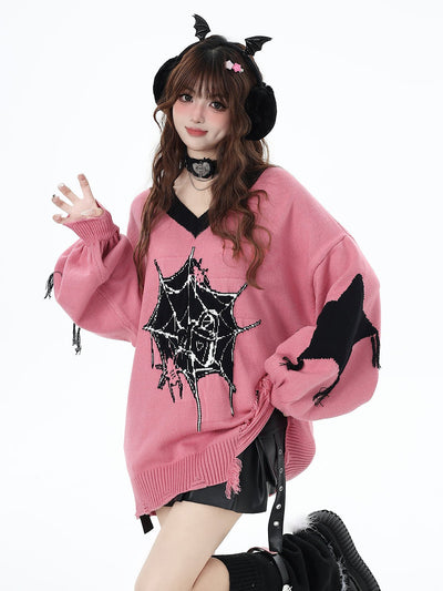 Dark Sweet Loose Knitted V-neck Pullover Sweater CRA0030