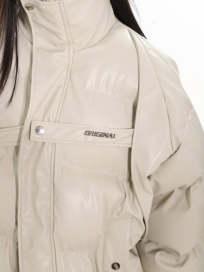 Leather metal strap design stand collar cotton jacket UNC0058