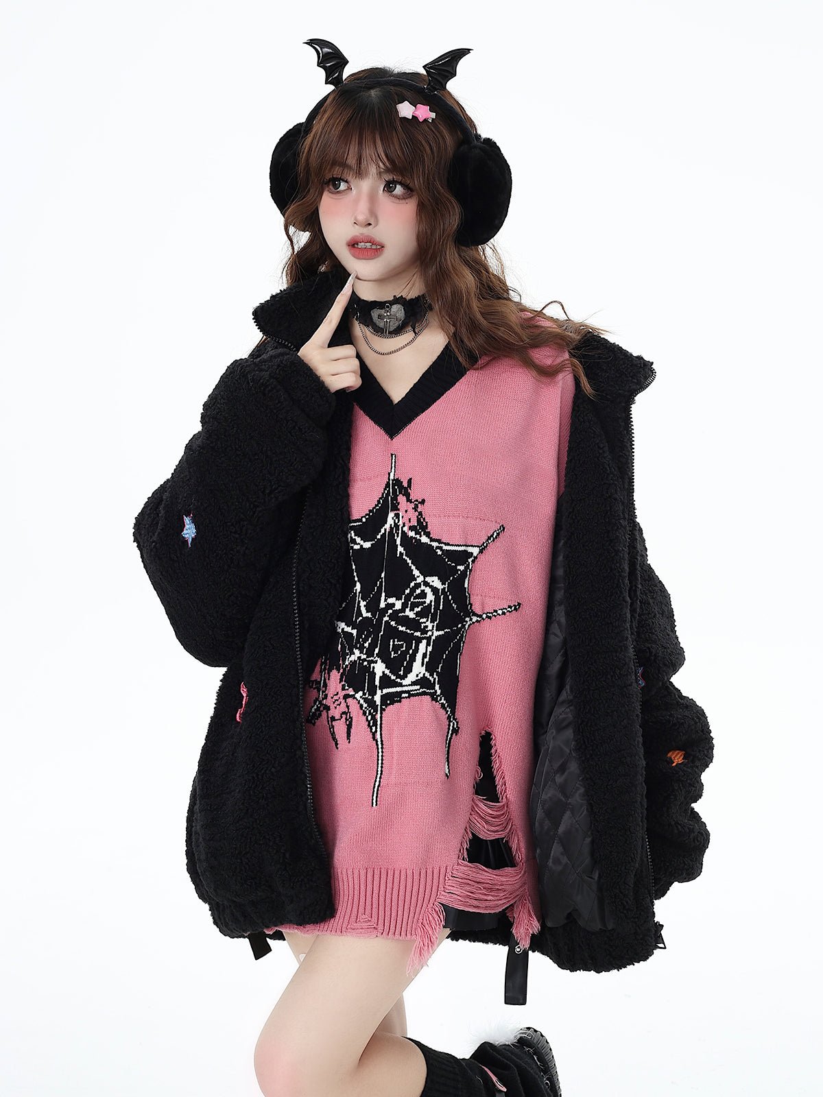 Dark Sweet Loose Knitted V-neck Pullover Sweater CRA0030