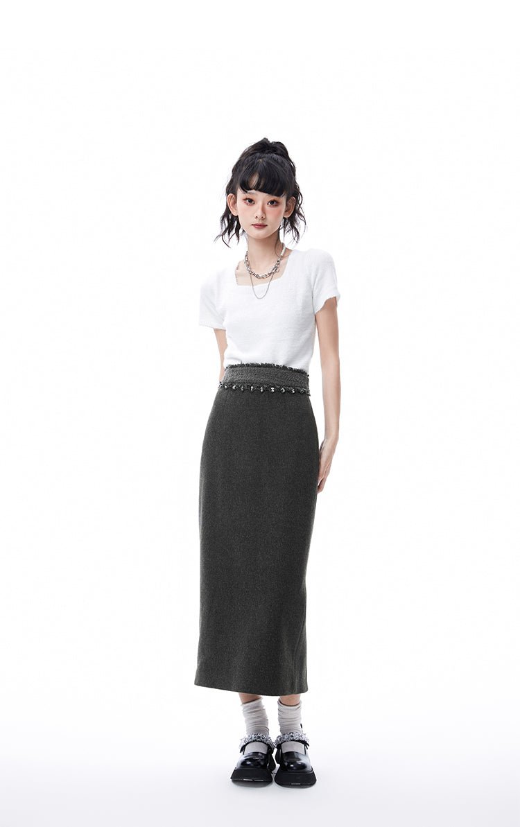 Velvet Dark Gray Fragrant Jacket & Long Skirt TBI0014
