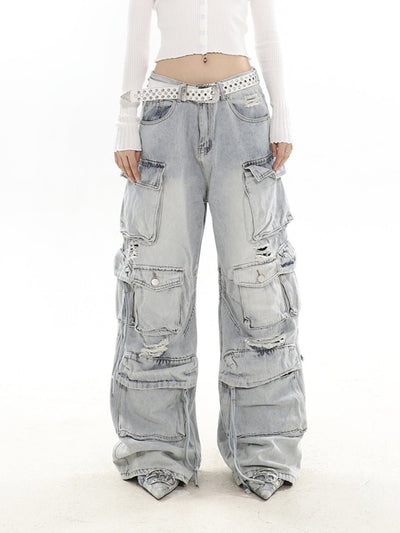 Multi-pocket loose wide-leg jeans UNC0038
