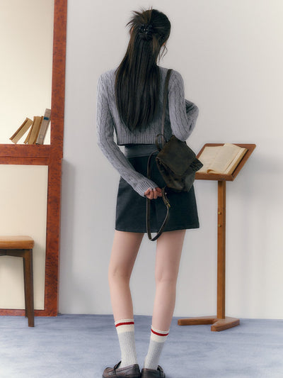 Cropped Cable-Knit Cardigan, Camisole, Mini Skirt and Shirt SHI0017