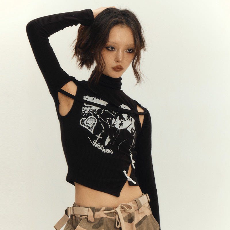 サイドオープンクロスストラップハイネックトップス KIN0077 – Young