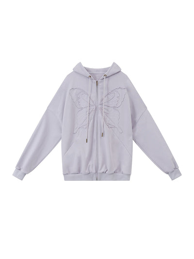 Butterfly Oversized Long-Sleeve Zip-Up Hoodie RUN0023