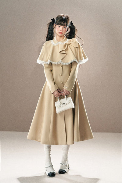 French Noble And High-end Sense Bow Long Cape Coat UND0014