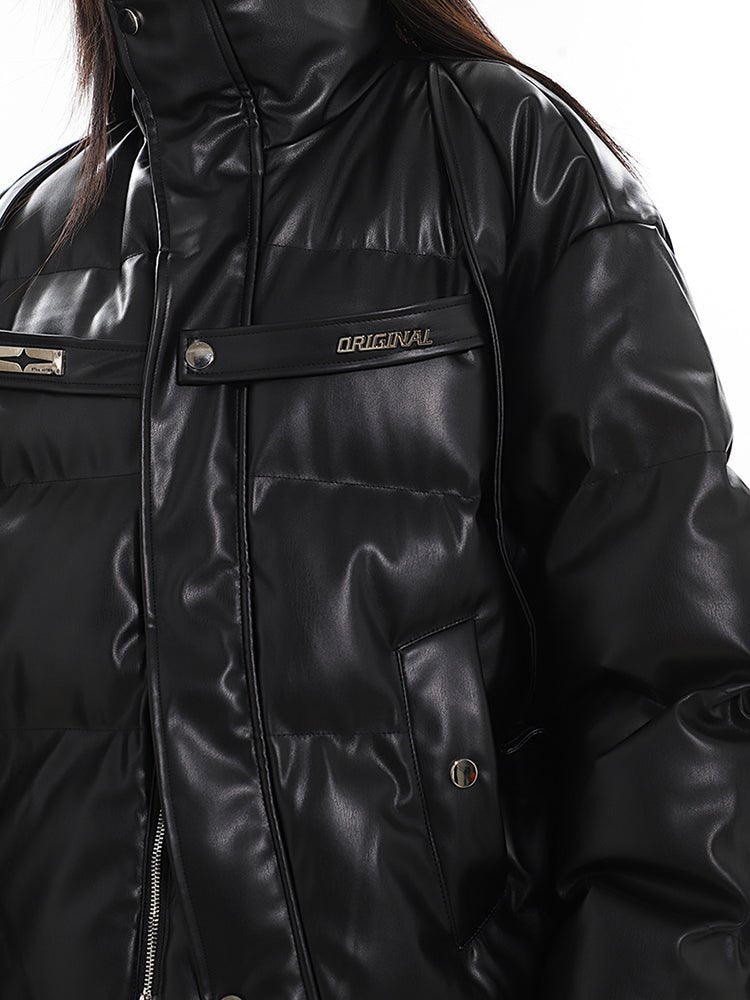 Leather metal strap design stand collar cotton jacket UNC0058