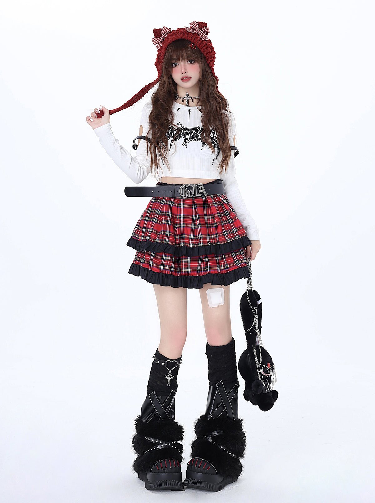 Black And Red Checkered Pleated Skirt CRA0014