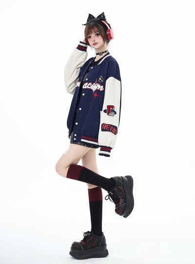 Street Retro Baseball Uniform Loose Versatile Jacket/Skirt CRA0028