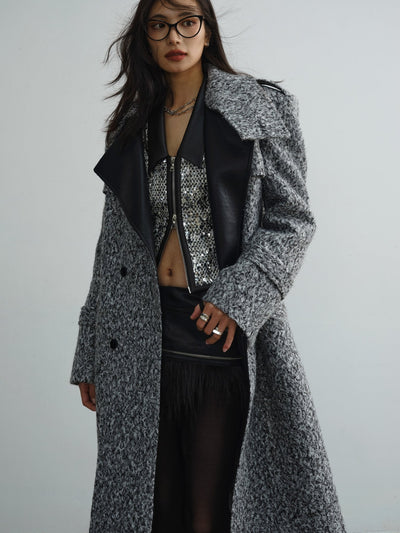 Retro Urban Style Heroine Bright Silk Woolen Long Coat JNY0084