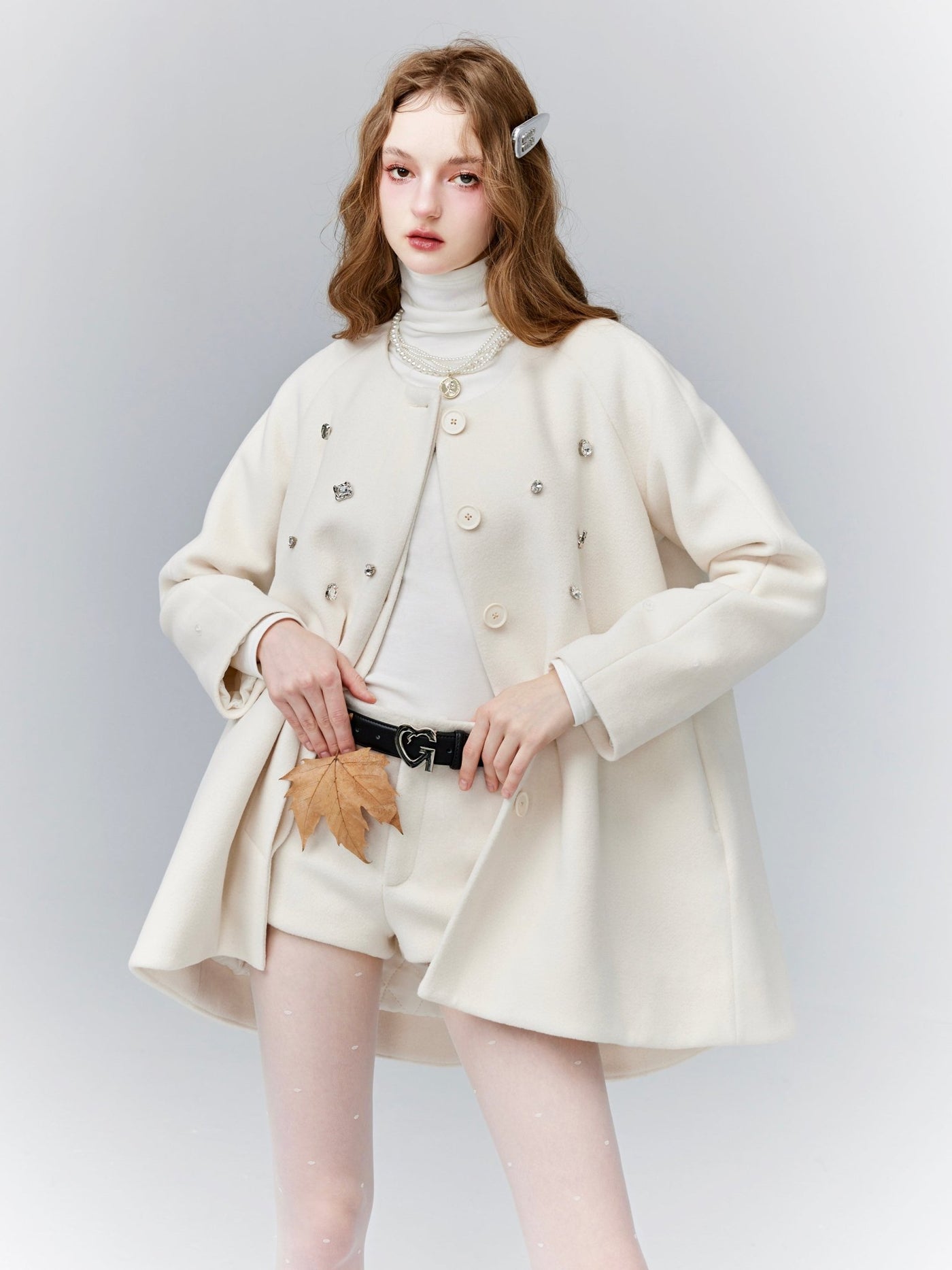 A-line middle wool coat with the removable fur FRA0067