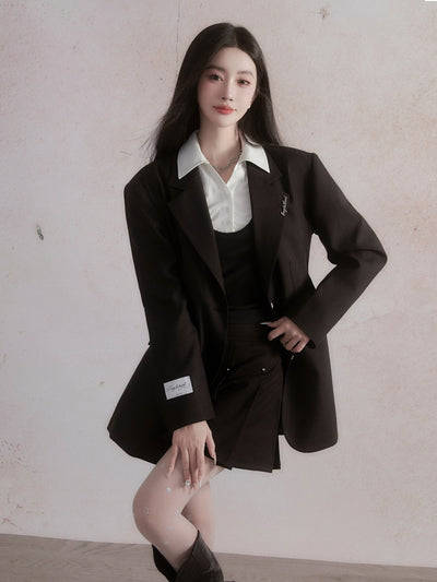 Waist Slim Silhouette Casual Jacket & Pleated Skirt FRA0038
