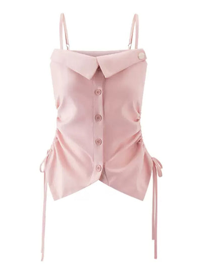 Front-Button Ribbon Camisole and Pleated Mini Skirt VVO0016