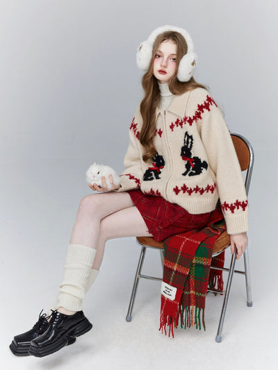 Rabbit Embroidery Knit Zip Cardigan FRA0069