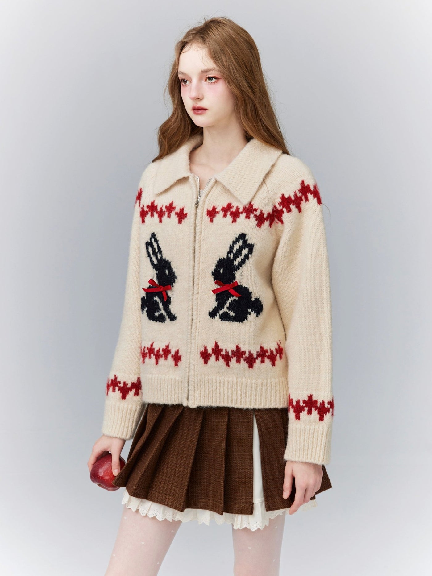 Rabbit Embroidery Knit Zip Cardigan FRA0069