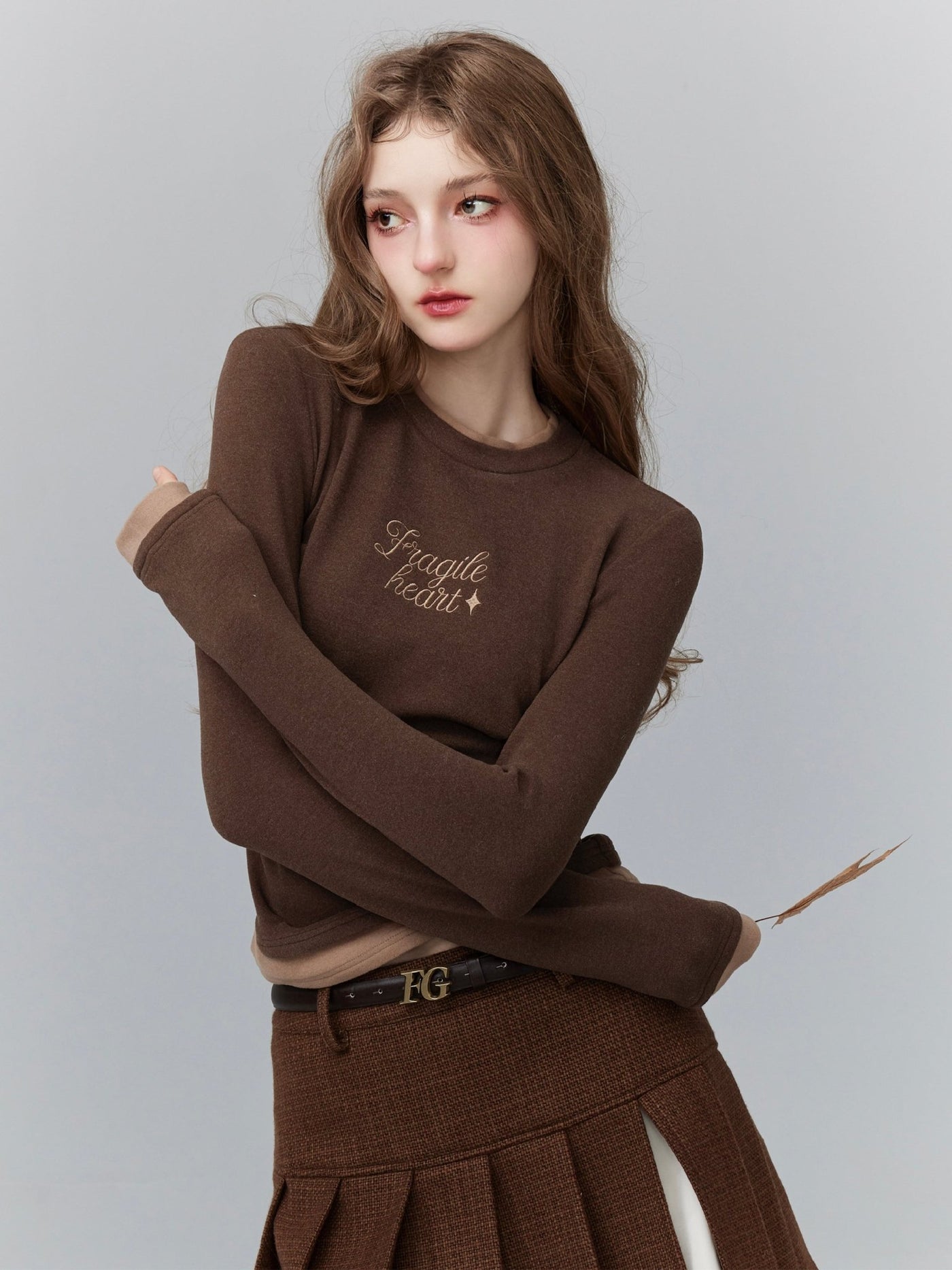 Double color logo embroidery knit cloth stretch tops FRA0068