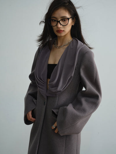 Ultra-low Collar Imitation Silk Woolen Coat JNY0082