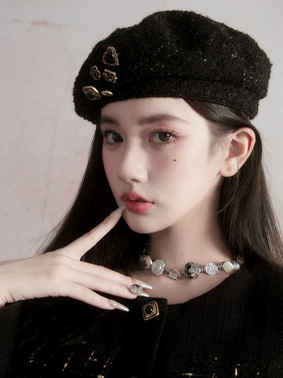 Tweed beret hat with studs FRA0053