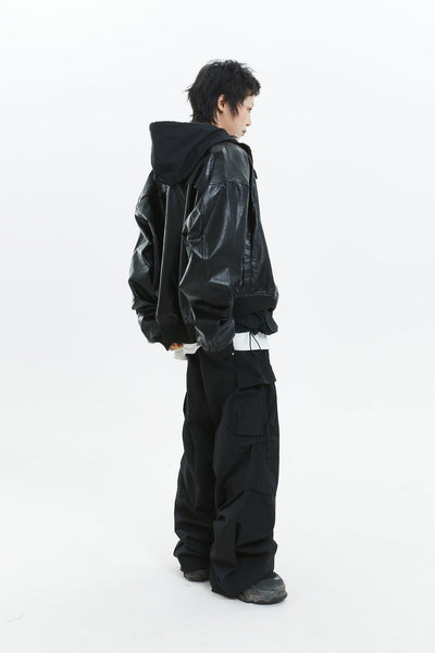 Black All-match High-end Imitation Leather Jacket MIC0077